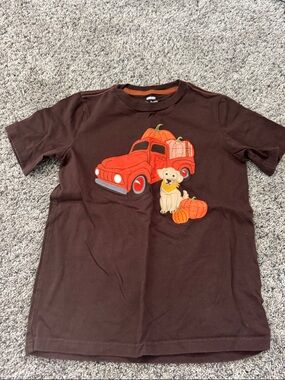 Gymboree Brown Tee with Red Truck and Orange Pumpkins